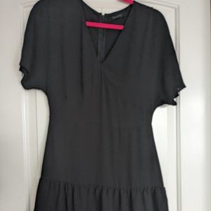 All Saints Black Dropped Hem Frill Dress